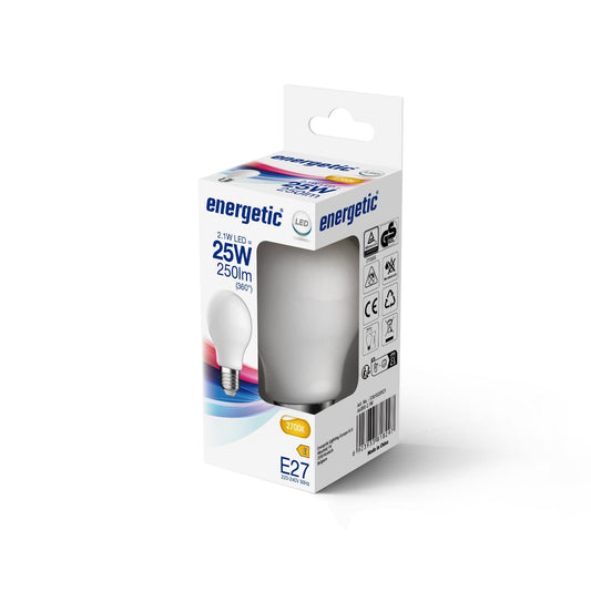 A60 | E27 | Milky Glass | 250lm | 2700k (25w equivalent)
