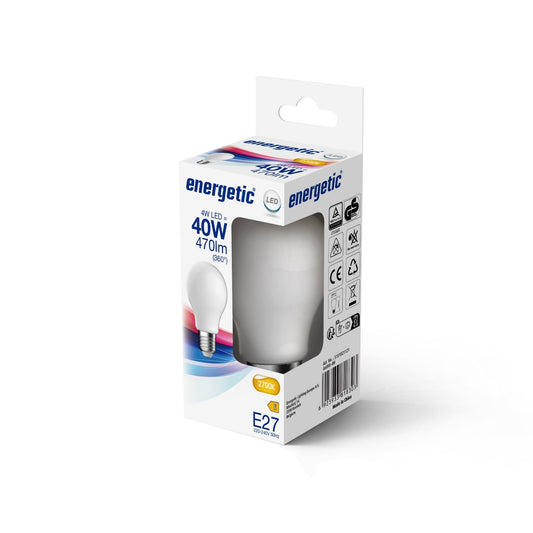 A60 | E27 | Frosted Glass | 470lm | 2700k (equivalent to 40w)