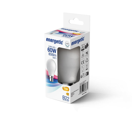 A60 | B22 | Frosted Glass | 806lm | 2700k (equivalent to 60w)