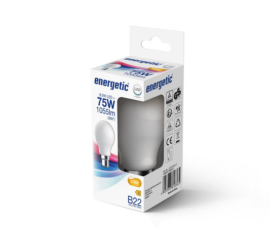 A60 | B22 | Frosted Glass | 1055lm | 2700k (75w equivalent)