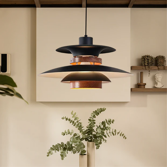 MerceroLux: Aluminium and Wood Pendant Light with 4 Adjustable Shades and E27 Socket – for Dining Room and Children's Room