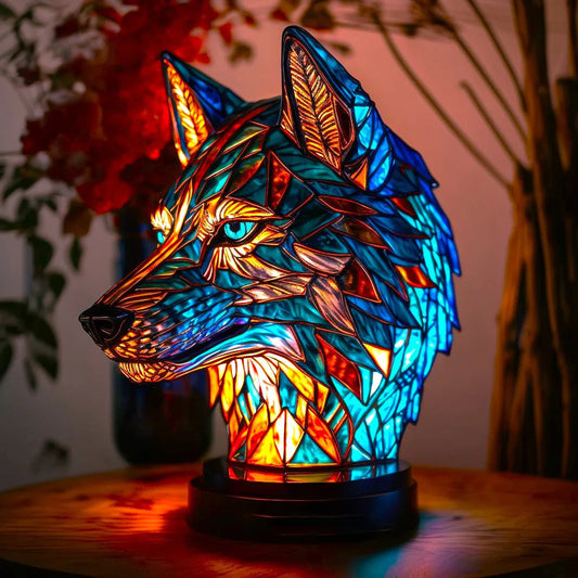 Tiffany Table Lamp with Stained Glass | Handmade Animal Motif | Colour Changing LED | Glass & Metal