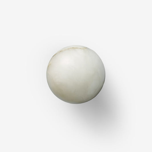 AlbaGlobus: Round LED wall light with 1 flame, alabaster glass sphere and iron frame – for hallway and living room