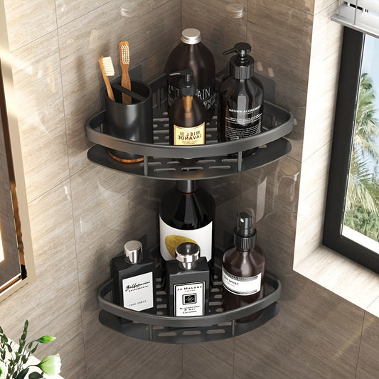 AluStark: Wall Shelf for Bathroom – Modern Aluminium Corner Shelf, Multifunctional and Space-Saving, No Drilling Required for Bathroom Organisation