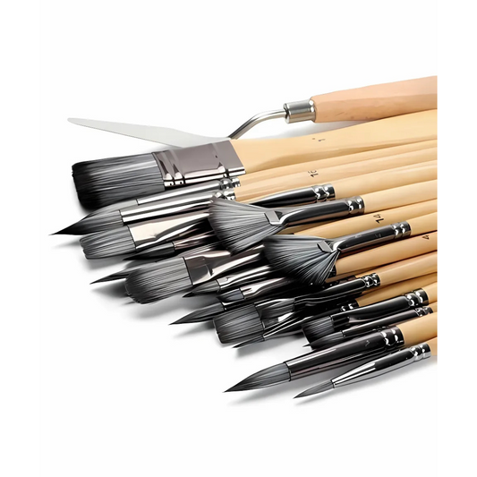 24-Piece Brush Set | Professional Brushes with Wooden Handles | Acrylic, Watercolour, Oil and Gouache
