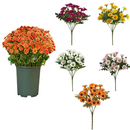 Artificial Chrysanthemums | UV Resistant | Autumn Outdoor Decoration | Realistic Mixed Silk Fabric