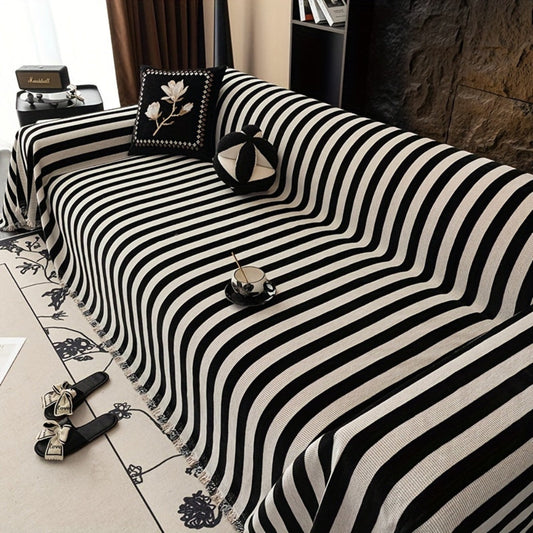 ChenilleStil: Modern striped sofa cover in black and white for cosy comfort – for sofa and living area