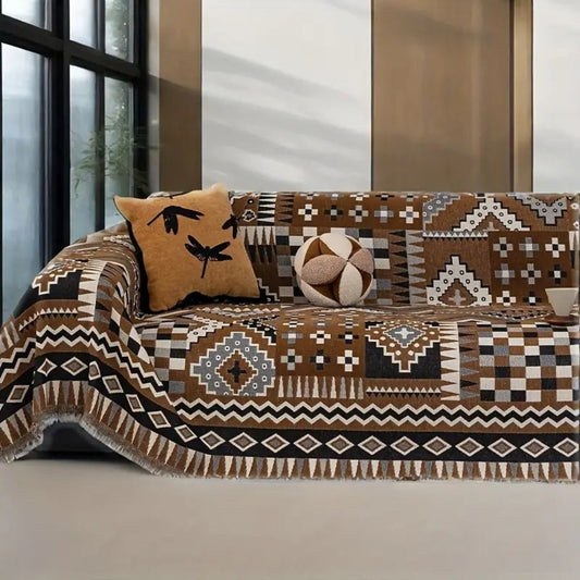 EthnoNest: Nomadic style sofa cover made from high-quality chenille with an artistic boho pattern – for sofa and living area