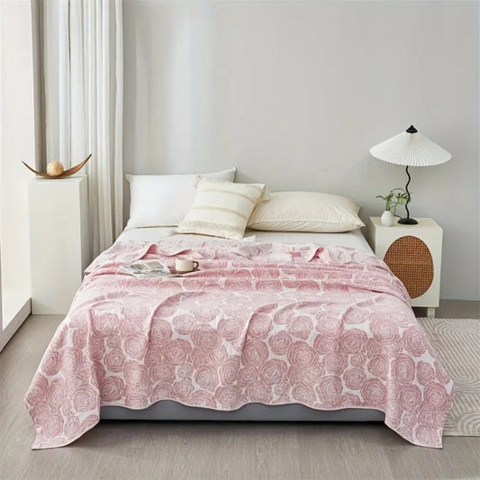 Whisper of Bodies: Elegant cotton blanket with rose jacquard and light texture – for sofa and bedroom