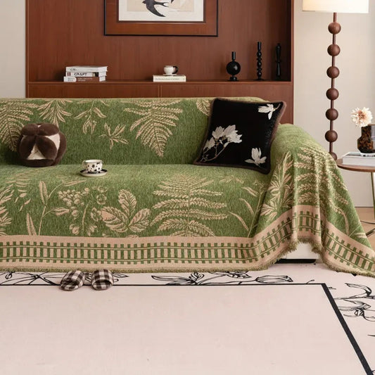 Laubwerk: Botanical flower design sofa cover with soft chenille structure – for sofa and armchair