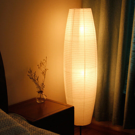 NordSäule: Modern Floor Lamp with Cotton Paper Shade and Metal Frame, 2 LED Lights – Ideal for Living Rooms and Reading