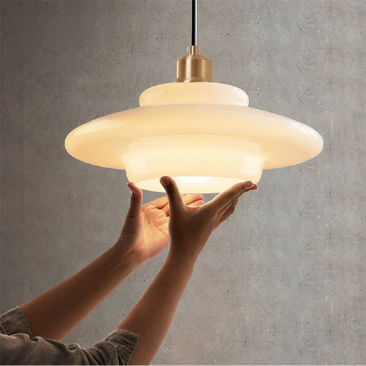 NordWeiß: Scandinavian Glass Pendant Light – Round Milk Glass Hanging Lamp for Dining Room and Living Room
