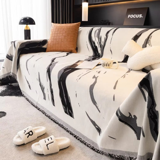 Brush Art: Chenille Sofa Cover with Abstract Brushstroke Design and Reversible Structure – for Sofa and Living Room