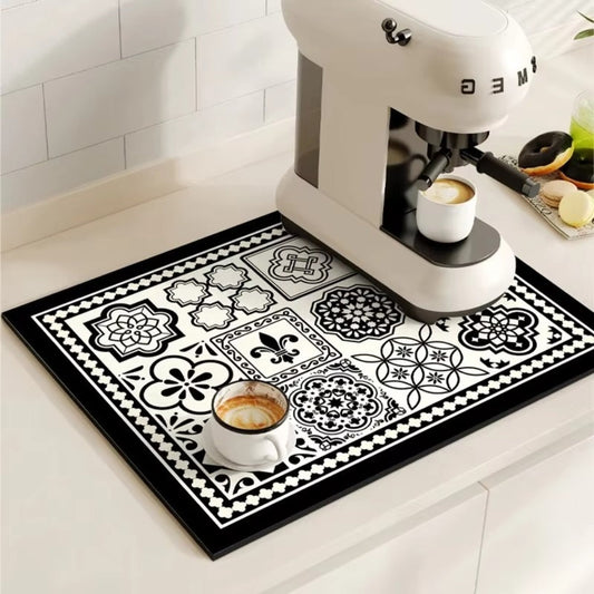Absorbent Coffee Mat with Retro Tile Design