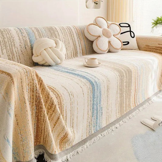SereneStripes: Chenille Stripe Design Sofa Throw with Versatile Use – for Sofa and Chair