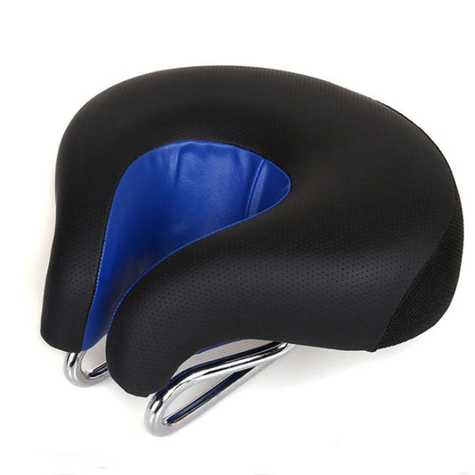 Nose-less mountain bike saddle with thick and soft padding (Blue)