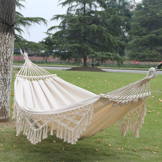 Double Cotton Canvas Hammock for Outdoor Camping 200x150cm with Post (White)