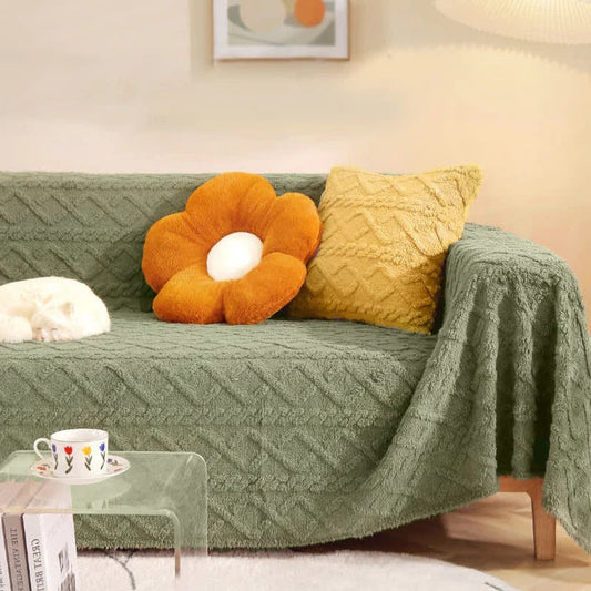 VeloursNest: Luxurious Cashmere Sofa Cover with Sherpa Look and Jacquard Design – for Sofa and Lounge