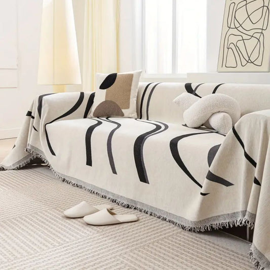 WellenTraum: Chenille Sofa Cover with Jacquard Wave Pattern and Non-Slip Comfort – for Sofa and Living Room