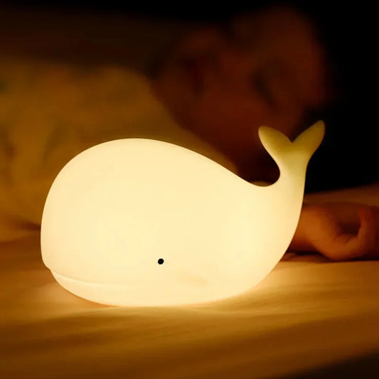 WhaleGlow: Rechargeable Silicone Whale Night Light with Colour Change and USB – for Baby Rooms and Sleep Aid