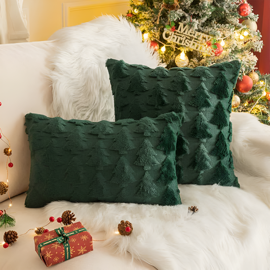 WinterMagic: Soft Christmas Tree Cushion Cover – Decorative and Cosy (2 Pieces)
