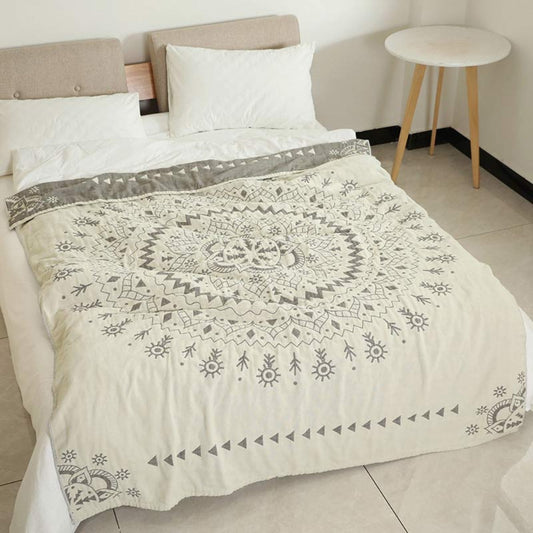 ZenFlair: Cotton Throws with Mandala Flower Design and Soft Touch & Reversible Function – for Sofa and Lounge