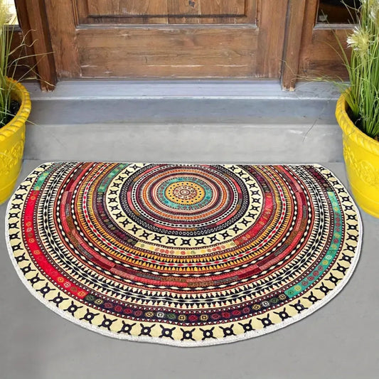 ZenHalbkreis: decorative entrance mat with mandala design – non-slip, soft, and colourful for interiors