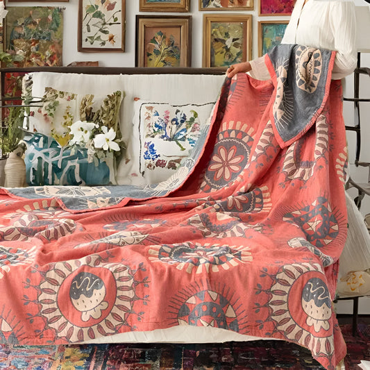 ZenKreis: Cotton blankets with a decorative mandala pattern and four-layer gauze – for bedroom and living room