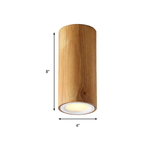 ZenLuma: Cylindrical Asian Wood Ceiling Lamp – LED Light for Living Rooms and Bedrooms