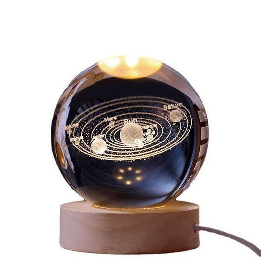3D Crystal Ball Solar System | Laser Engraved | Optional with LED Base and Gift Box