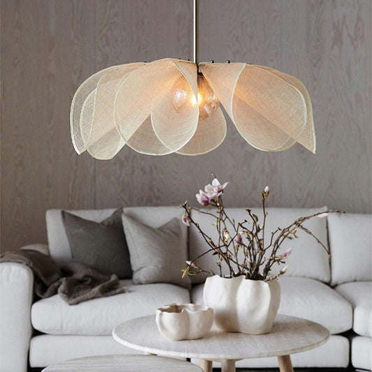 ZenBlossom: Textile pendant lamp in Japandi style with flower shape and E27 socket – for dining rooms and bar areas