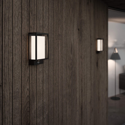 Nestor Outdoor LED Wall Light with Sensor, Black/Opal